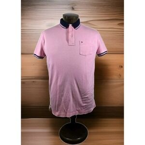 Tommy Hilfiger Polo Shirt Mens L Custom Fit Pink Short Sleeve Pocket Preppy Core
